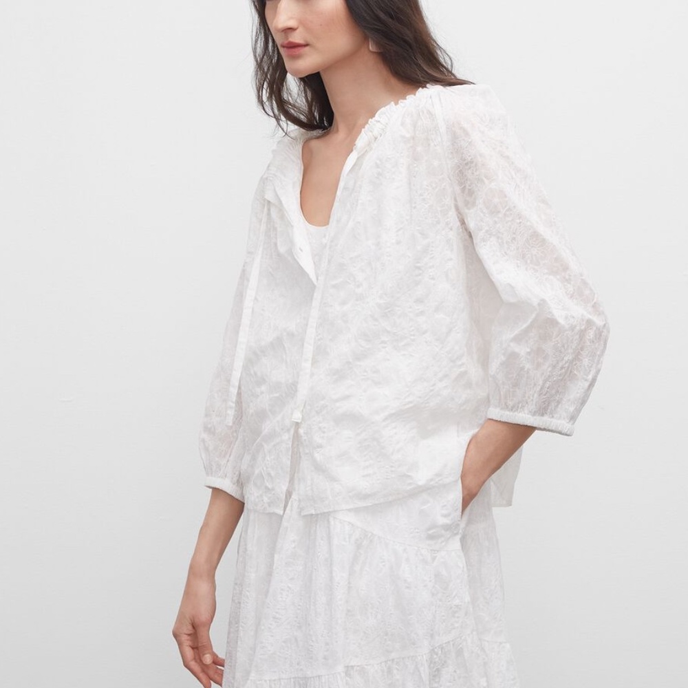 Tie Neck Sculpt Sleeve Blouse - New With Tags - NEVER WORN - White